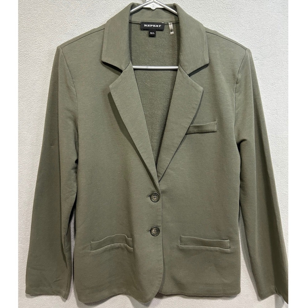 REPEAT Blazer Womens L Olive Green Knit Two Button Jacket Minimalist Basic